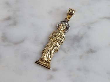 14K Yellow & White Gold St. Jude Religious Pendant
