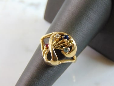 Womens Vintage Estate 14K Yellow Gold Multi-Stone Ring