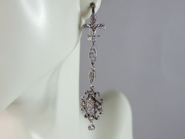 Womens Vintage Estate Sterling Silver CZ Dangle Earrings