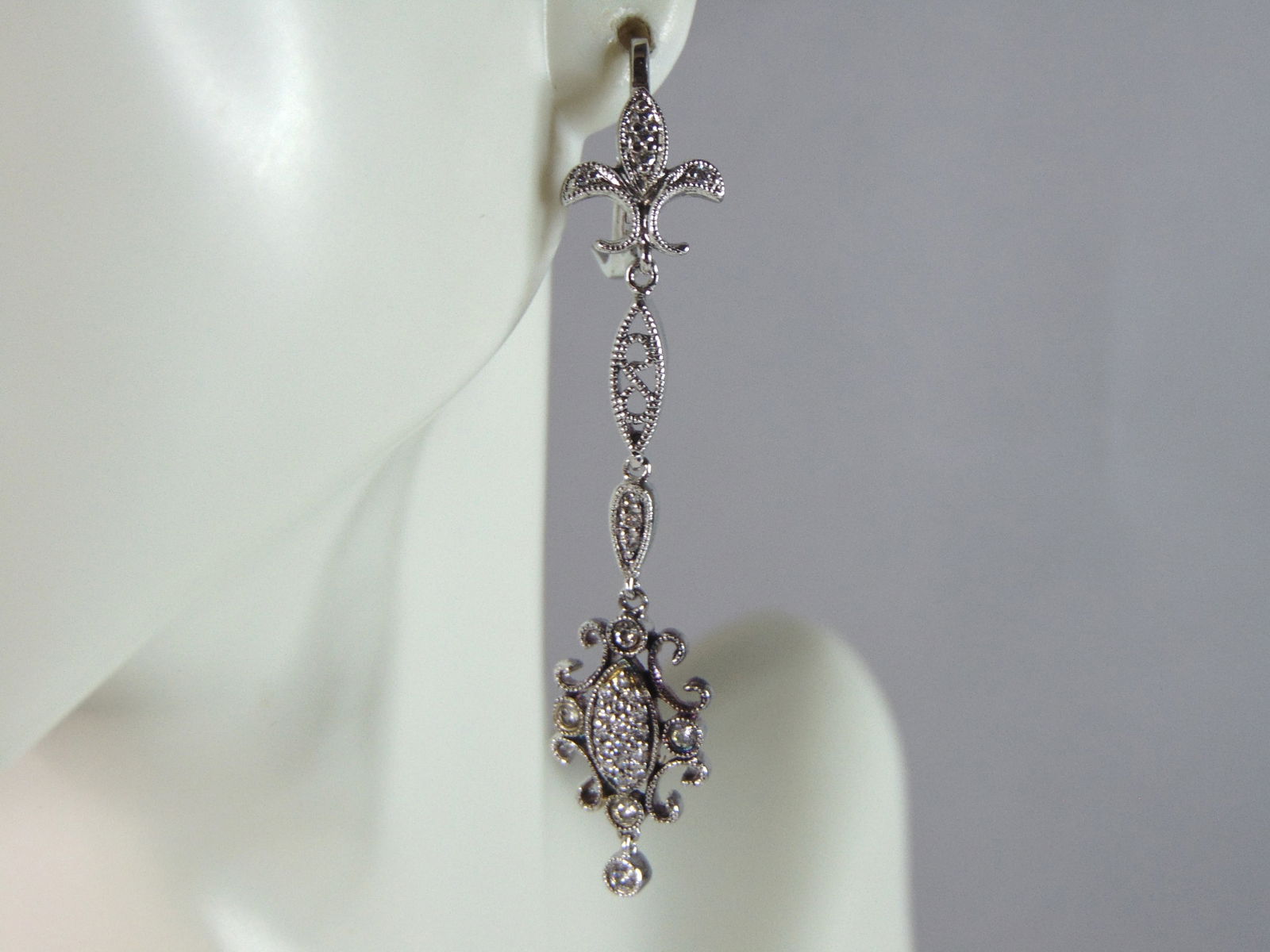 Womens Vintage Estate Sterling Silver CZ Dangle Earrings (1 of 3)
