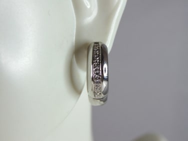 Womens Vintage Estate Sterling Silver CZ Hoop Earrings