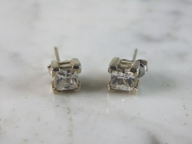 Womens Vintage Estate Sterling Silver CZ Earrings
