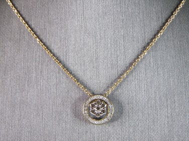 Womens Vintage Estate 10k Yellow Gold & Diamonds Circle Pendant Necklace