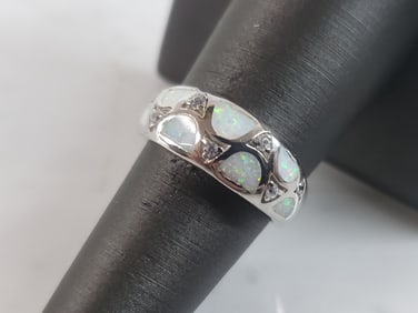 Womens Vintage Estate Sterling Silver Modernist Opal Ring