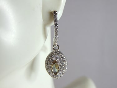 Womens Estate Sterling Silver Citrine Dangle Earrings