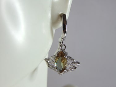 Womens Estate Sterling Silver Citrine Dangle Earrings