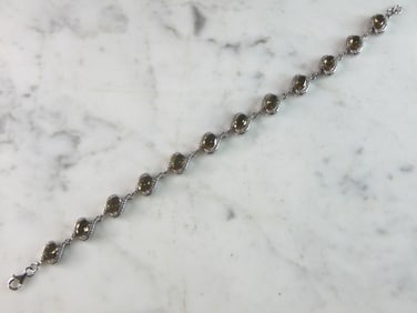 Womens Vintage Estate Sterling Silver Modernist Citrine Bracelet