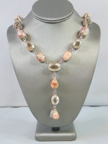 Womens Vintage Sterling Silver Quartz & Cz Necklace
