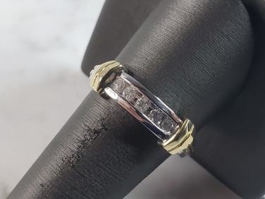 Mens Vintage Estate 10k White & Yellow Gold Diamond Ring