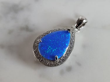 Womens Sterling Silver Blue Opal Modernist Pendant