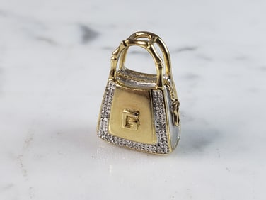Womens Vintage Estate 18K Yellow Gold Letter G Handbag Purse Pendant