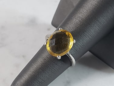 Womens Sterling Silver Ring w/ Canary Colored Stone