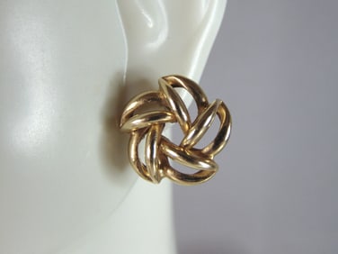 Womens Vintage Estate 14K Yellow Gold Modernist Earrings