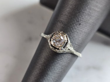 Womens Vintage Estate 14k White Gold Diamond Ring
