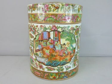 Hand Painted Chinese Rose Medallion Opium Jar