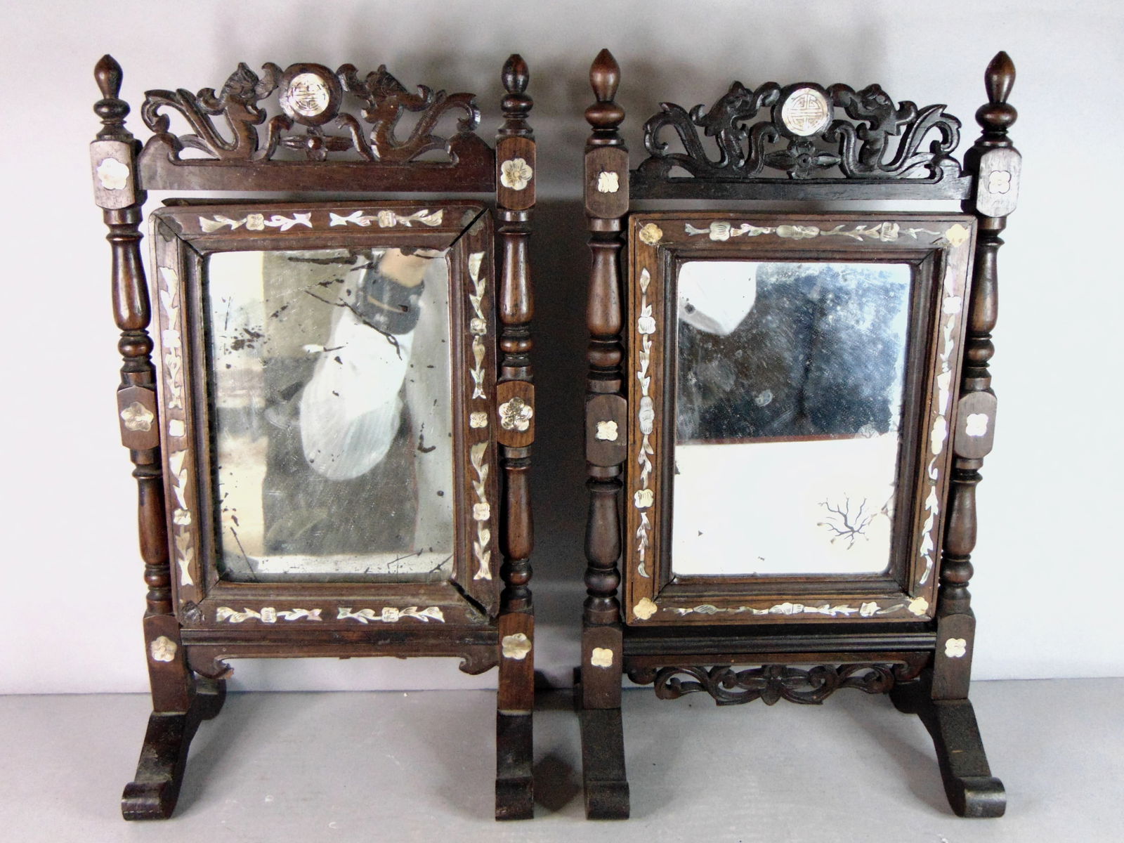 Pair of Vintage Antique Chinese Vanity Mirrors W/ Mop Inlay (1 of 10)