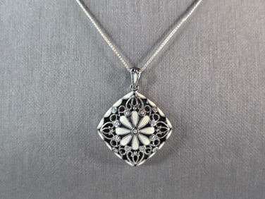Womens Estate Sterling Silver Enamel Modernist Pendant Necklace