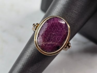 Womens Vintage Estate Sterling Silver Natural Ruby Stone Ring