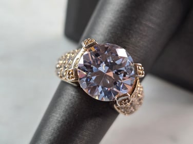 Womens Vintage Estate Sterling Silver Gold Tone CZ Ring
