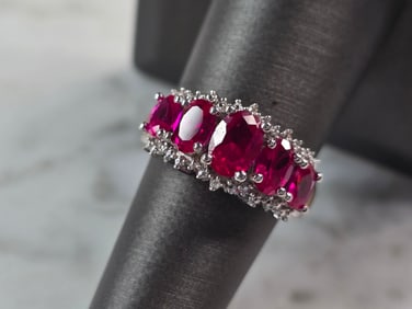 Womens Vintage Estate Sterling Silver & Gold Tone Pink Sapphire Ring