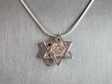Vintage Estate Sterling Silver Jewish Judaica Star of David Pendant Necklace