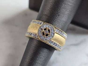 Womens Vintage Estate Sterling Silver Gold Tone Modernist Ring