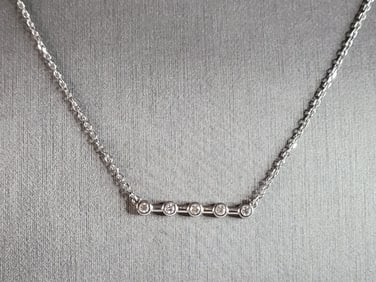 Womens Vintage Estate 14K White Gold Diamond Bar Pendant Necklace