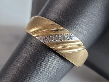 Mens Vintage Estate 14K Yellow Gold & Diamond Ring
