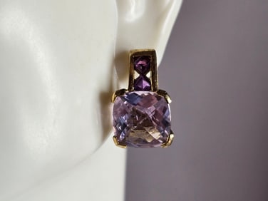 Womens Vintage Estate Sterling Silver Gold Tone Amethyst Earrings