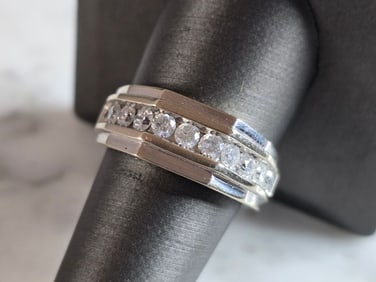 Mens Vintage Estate 10k White Gold Diamond Ring