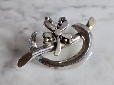 Womens Vintage Estate Sterling Silver Modernist Flower Brooch