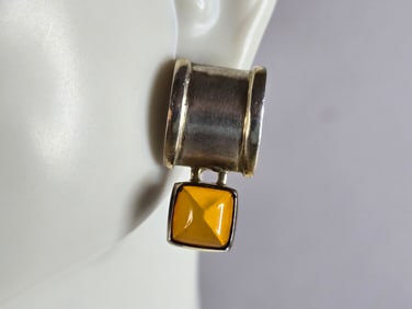 Womens Vintage Estate Sterling Silver Modernist Earrings