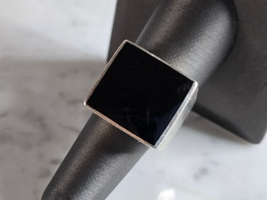 Womens Vintage Estate Sterling Silver Onyx Ring