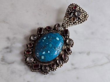 Womens Vintage Estate Sterling Silver Multi Stone Pendant