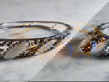 Womens Vintage Estate 14K Gold Opal ? Sapphire Bangle Bracelet