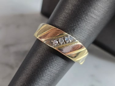 Mens Vintage Estate 14K Tri Colored Gold Diamond Ring