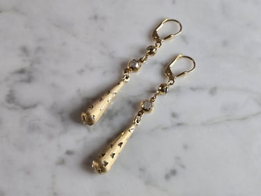 Pr Womens Vintage Estate 14K Yellow Gold Modernist Dangle Earrings