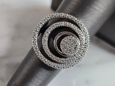 Womens Vintage Estate 14K White Gold Diamond Modernist Ring