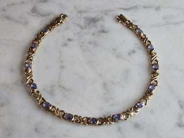 Womens Vintage Estate 10k Gold Iolite ? Tennis Bracelet