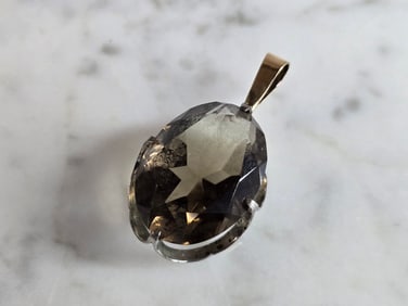 Womens Vintage Estate Sterling Silver Smoky Quartz Pendant