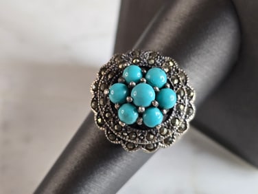 Womens Vintage Estate Sterling Silver Turquoise Ring