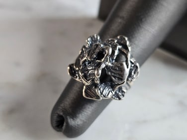 Womens Vintage Estate Sterling Silver Modernist Floral Ring