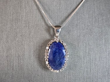Womens Vintage Estate Sterling Silver Lapis Pendant & Necklace