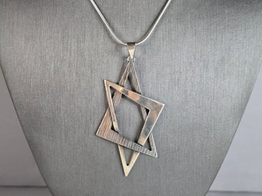 Sterling Silver Jewish Judaica Star of David Modernist Pendant Necklace