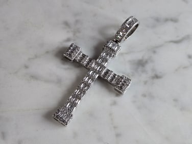 Vintage Estate Sterling Silver Religious CZ Cross Pendant