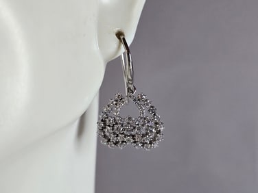 Womens Vintage Estate Sterling Silver CZ Dangle Heart Earrings