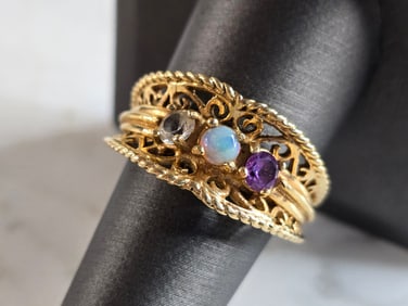 Womens Vintage Estate 14K Yellow Gold Multi Stone Tiara Ring