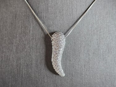 Womens Estate Sterling Silver Italian Horn CZ Pendant Necklace