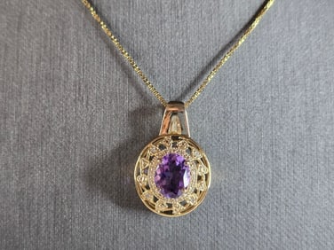 Womens Estate Sterling Silver Gold Tone Amethyst Pendant Necklace