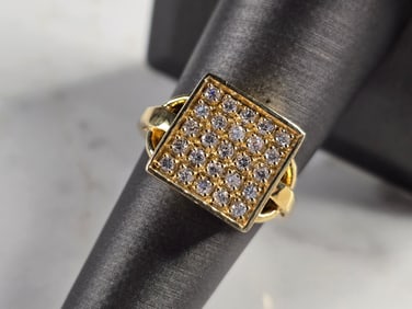 Womens Vintage Estate Sterling Silver Gold Tone Modernist CZ Ring